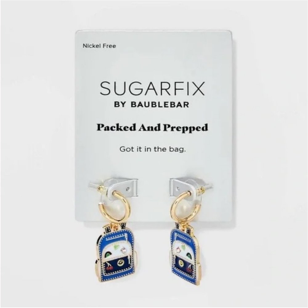NWT SUGARFIX by Baublebar Packed and Prepped Backpack Statement Earrings School